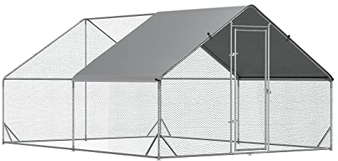 PawHut Pollaio da Esterno con Telaio Zincato e Rete Esagonale, Pollaio per Galline da Esterno con Copertura in Tessuto Impermeabile per 8-12 Polli, Anatre e Conigli, 3x4x2m