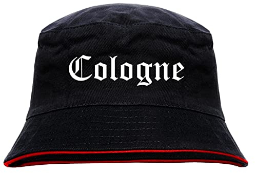 sostex Cologne Anglerhut - Altdeutsche Schrift - Schwarz-Roter Fischerhut L Schwarz