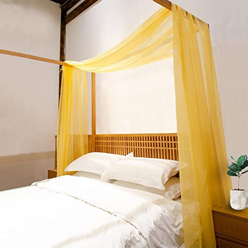 Linentalks Luxuriöse Betthimmel-Vorhänge, 4 Pfosten, Betthimmel-Schals – 1 Stück (132,1 x 579,1 cm) in Gelb für Queen-Size-Bett und Vollbett