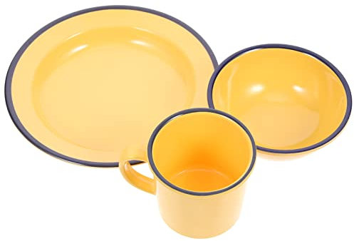 Melamine Plate Bowl and Cup: Vintage Dinnerware Set Camping Plates and Bowls Lightweight Plates Bowls for Kitchen Camping Yellow