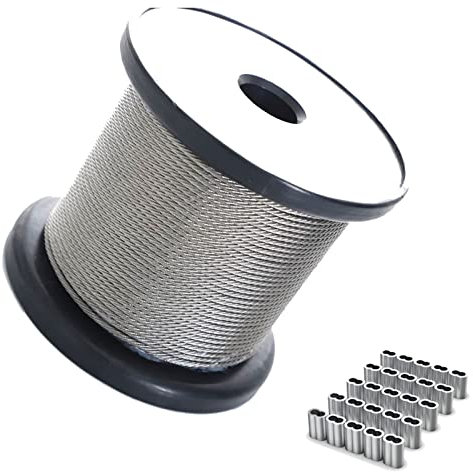 Cuerda de Alambre Cable de Acero Inoxidable Kit de Cuerda Cable Trenzado Inoxidable Suspensión Alambre para Colgar de Acero con 50 Fundas de Aluminio Alambre para Cercas para Barandillas de Terrazas