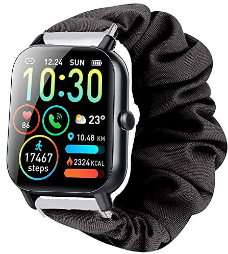 Blueshaweu Chouchou Bracelet Compatible avec Ddidbi P66D Smartwatch, en Tissu Imprimé Élastique Bracelet de Montre du Ddidbi P66D 1,85 Pouces/Aptkdoe P66D 1,85 Pouces Smartwatch (Noir)