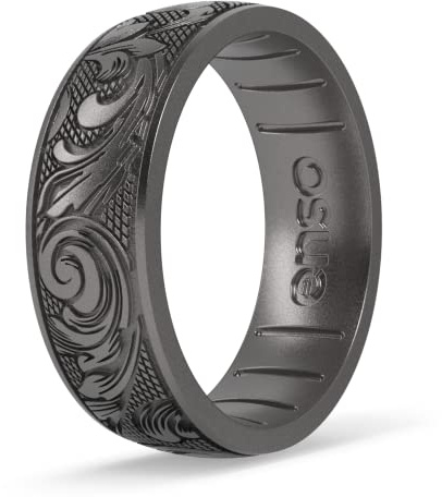 Enso Rings Signature Etched Collection - Classic Etched Silicone Rings - Comfortable and Flexible Design (Flourish - Platinum-Colored, 10)