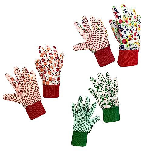 TAFACE 3 Pares de Guantes de Jardín Impresos Con Puños Elásticos - Protectores y Antideslizantes para Poda, Jardinería, Hogar y Más