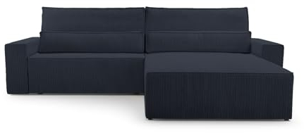 Ecksofa Denver L – Ottomane beidseitig montierbar, Ecksofa aus Cord, Couch für Wohnzimmer, Schlafsofa Sofagarnitur Eckcouch L-Form Cordstoff mit Bettkasten und Schlaffunktion (Poso 135 Schwarz)