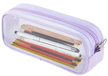 MAXQUU 1 astuccio viola, pratica tasca con cerniera, borsa per cancelleria in rete, grande capacità, borsa per cosmetici, borsa multifunzione, Lilla, 23*10*6.5cm, Cartella portadocumenti