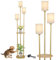 Rayofly Gold Stehlampe Wohnzimmer, Modern Stehlampe mit Regal, 3-flammige Vintage Stehleuchte mit Leinen Lampenschirm & Fußschalter, Industrial Stehlampen für Schlafzimmer Kinderzimmer Büro, 168cm