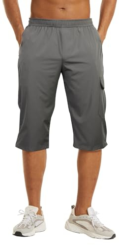 NANAMEEI Herren 3/4 Outdoorhose Sommer Wanderhose Stretch Leichte Kurz 3/4 Männer MTB Hose Herren Kurz DunkelGrau L