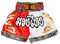 MUAY NATION Pantaloncini Muay Thai per Uomo e Donna, Pantaloncini da Boxe MMA dal Taglio Slim, Abbigliamento da Allenamento per Kickboxing (IT, Testo, L, Regular, Regular, Bianco/Rosso)