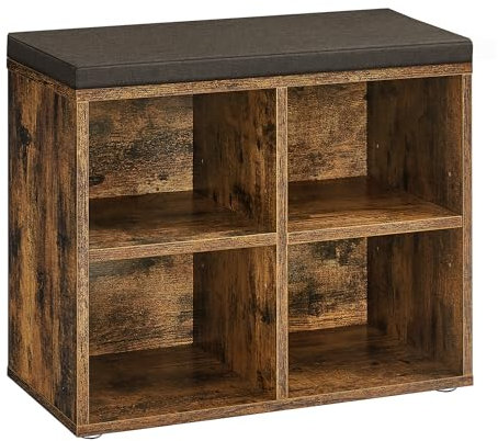 VASAGLE Shoe Bench with Cushion, Shoe Storage Bench with 4 Compartments and 2 Adjustable Shelves, Hallway Bench with Padded Seat, for Bedroom, Closet, Living Room, Rustic Brown LHS234K02