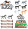 Yamitora 15 Stück Pferde Tortendeko Geburtstag Cake Toppers Pferde Cupcake Toppers Realistische Kunststoff Pferde Zaun Tortenstecker für Geburtstag Thema Party Torte Dekorationen,360-Grad Mini