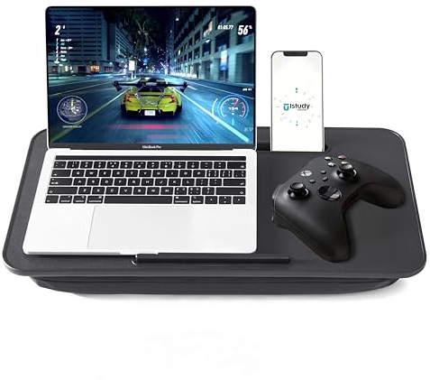 Laptop Ständer mit Kissen, Laptopkissen, Lapdesk für Couch & Bett, Couch Gaming Auflage für Maus, abnehmbar und waschbar, für Laptop & Notebook bis zu 17,3 Zoll, Istudyniture (Cool Schwarz)