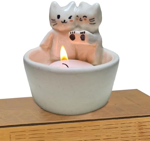 Kätzchen-Paar-Kerzenhalter – süßer Katzen-Kerzenständer, Duftkerzen-Dekor | Katzenliebhaber-Wohnaccessoire, Duftkerze, Katzenskulptur, Katzenliebhaber-Wohndekoration, Katzenskulptur-Duftkerze