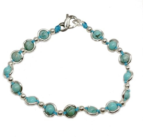 Spadarella Armband Saturnino aus 925er Silber und türkisfarbenem Naturstein. Handwerksprodukt. Made in Italy. Unisex. Länge 19 cm., Sterling-Silber, Türkis