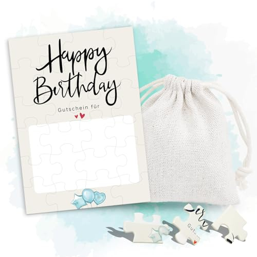 NICEIN Geburtstag Gutschein Puzzle 24-teilig,Gutschein zum Ausdrucken mit Aufbewahrungstasche,Personalisierte Geschenke für Frauen,Männer,Geburtstagskarte,Valentinstag,Essensgutschein,Einladung