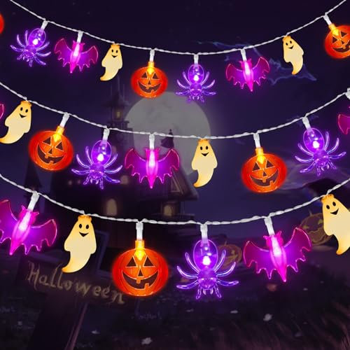 Artrastar Halloween Lichterkette 3M 30LED Kürbis Geister Fledermäuse Spinne Batterie Licht für Fenster Innen Außen Party Dekorations Outdoor & Indoor
