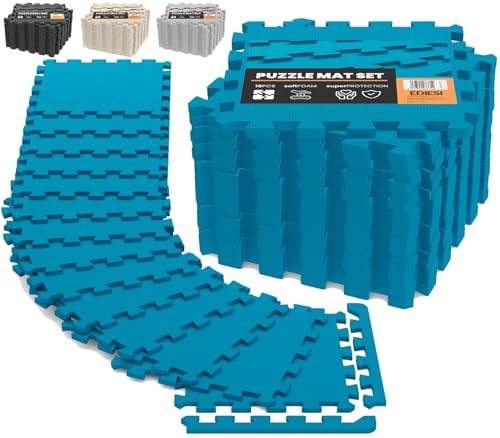EDIESI, Sol Salle de Sport, Tatami, Tapis de Sport, pour Gym, Fitness, Musculation, Antidérapant, Puzzle, Sport Maison, EVA Caoutchouc, Dalle Garage, Piscine Isolation (Bleu)