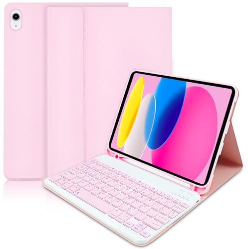 Funda Teclado iPad 10.ª Generación 2022- Nuevo iPad 10.9 con Ranura para Lápiz y Español (Incluye Letra Ñ) -Funda con Teclado Folio Desmontable inalámbrica para iPad Nuevo 10.9 2022- Rosa