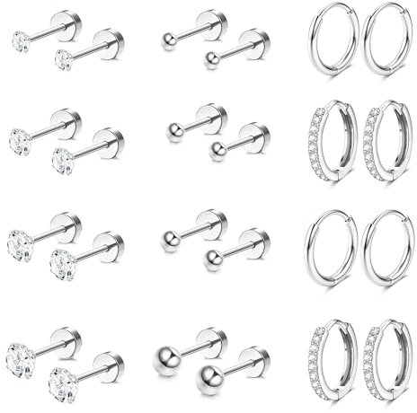 Diamday 12 Paar Ohrringe Gold Set für Damen Chirurgenstahl Creolen Ohrstecker Gold Piercing Ohr Helix Knorpel Medizinische Ohrstecker Huggie Creolen Hypoallergene Goldene Ohrringe Mehrfache Piercings