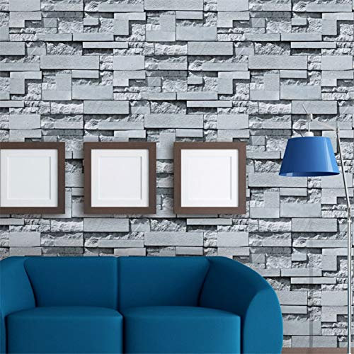 LMTYJZRY Papier Peint, Papier Peint rétro 3D en Brique tridimensionnelle, Motif Brique Grise, Magasin de vêtements de Restaurant, Papier Peint d'ingénierie imperméable en PVC (0,53 MX 9,5 M)