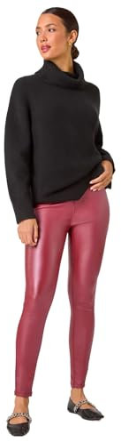 Roman Originals Faux Leather Trousers for Women UK Ladies Mat Legging Jegging Pants High Waisted Pull On Waterproof Wet Latex Imitation Coated Stretchy Jeans Tight Slimming PU - Wine - Size 12