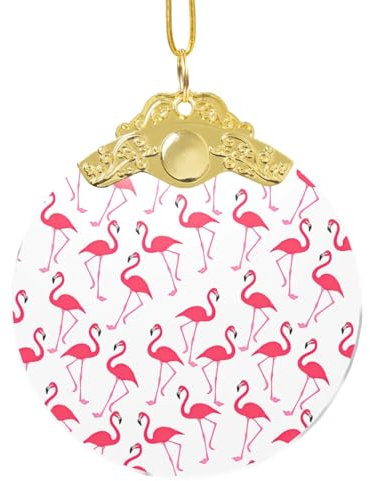2024 Flamingo-Muster, Weihnachtsschmuck, Glas, rund, Weihnachtsbaumschmuck, hängende Dekoration, Ornament