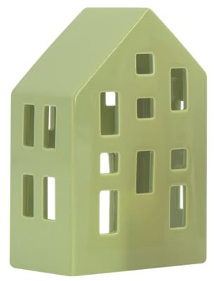 REMEMBER Teelichthaus Nyhavn Lime, H 15.6 x B 9.7 x T 6.6 cm, Dolomit Keramik – Dekoratives Kerzenhaus für Teelichter, stimmungsvolle Tisch- und Fensterdekoration