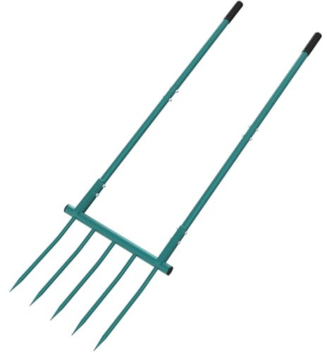 Outil de jardin à fourche large, 5 dents de 50,8 cm, fourche à pas de 139,7 cm, design ergonomique en forme de U, fourche à bêche pour jardinage, culture, aération du sol argileux pour la ferme