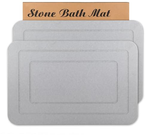 HUMIGA 2 Pack Stone Bath Mat, Diatomaceous Earth Shower Mat, Non-Slip Super Absorbent Quick Drying Bathroom Kitchen Floor Mat (Pale Gray, 24x15)