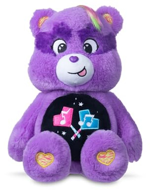 Basic Fun Care Bears 22cm Rock Theme Plush – Share Bear Eco-Friendly Soft Toy with Lightning Belly Badge – Collectible Plush for Kids & Fans, Purple, 14