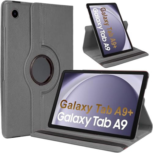 360° Rotating Case Cover for Samsung Galaxy Tab A9 8.7-inch, Black Leather-Style Flip Stand (GREY)