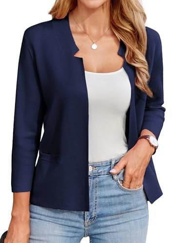 GRACE KARIN Cardigan Donna Elegante Aperto Davanti, Manica 3/4, Lavoro Estivo Casual con Tasche L Navy -4
