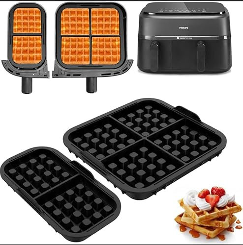 Tyafzzn Pack of 2 Waffle Insert Airfryer, Silicone Mould Hot Air Fryer Accessories for Philips Dual Basket Airfryer 3000 Series 6L/3L, Hot Air Fryer Belgian Waffles Silicone Mould