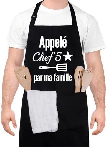 Halinuia Tablier de Cuisine pour Homme Femme, Étanche Réglable Tablier Barbecue Homme, Appelé Chef 5★ par ma famille, Idée Cadeau Fête de Pères, Christmas, Anniversaire