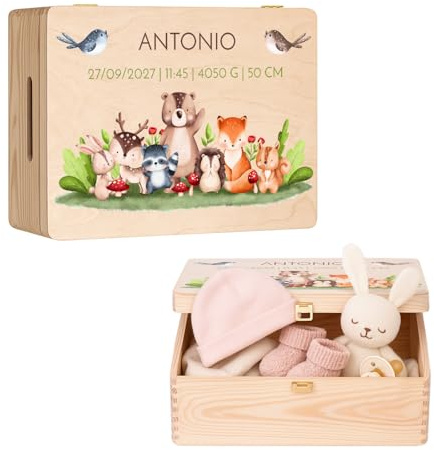 Maverton Erinnerungsbox Baby mit Namen, Aufbewahrungsbox mit Deckel | Personalisierte Geschenke Baby, Geschenk für Mädchen und Jungen zur Geburt zur Taufe, aus Kiefernholz