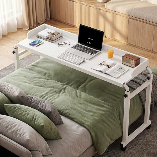 WUDLEP Höhenverstellbarer Betttisch mit Rollen, 120–210 cm, mobiler Schreibtisch über Bett, Sofa oder Büro, 65 cm - 95 cm verstellbarer Ständer, mobiler Laptop-Wagen, Computertisch für Bett, Sofa oder