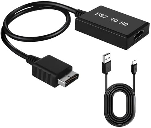 RTDHO PS2 to HDMI Adapter Cable, PS2 to Video Converter HDMI Cable Adapter for Modern TV Monitors Projector Compatible with PlayStation 2 Consoles