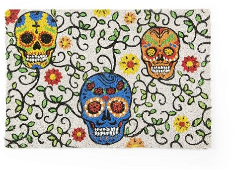 Excelsa Calavera Dekorative Fußmatte Mexikanische Totenköpfe, 60 x 40 cm, Kokosfaser mit rutschfester PVC-Unterseite