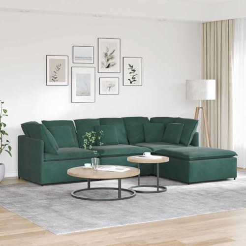Qnhdfrt Modulares Sofa mit Fußhocker Samt Dunkelgrün Ecksofa für Wohnzimmer Sitzecke, 4-teiliges Sofa-Set mit Kissen, Metallrahmen, 300x200x64 cm