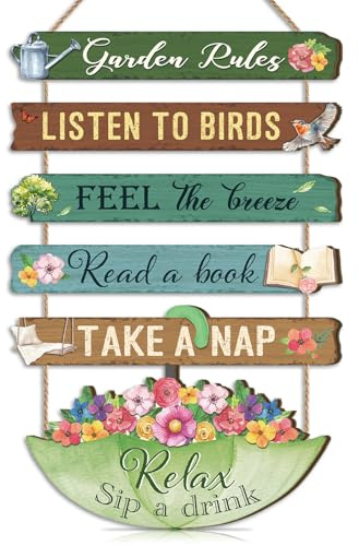 ANHUIB Set of 6 Garden Rules Plaque Sign Garden Signs Plaques for Outside Farmhouse Gardening Sign Outdoor Gardeners Women Present Outdoor Decoration for Home Yard Porch Gardening Gifts for Women Men