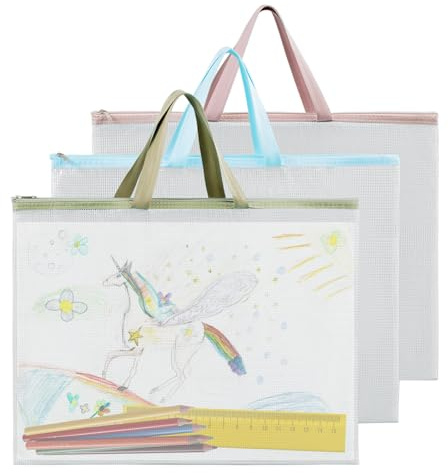 3 Pack A3 Art Folder Carry Case EVA Mesh A3 Folder for Artwork Waterproof Art Portfolio Case Transparent Folders Carrying Bag Handle Portfolio for Plastic Documents Folders Drawing Boards