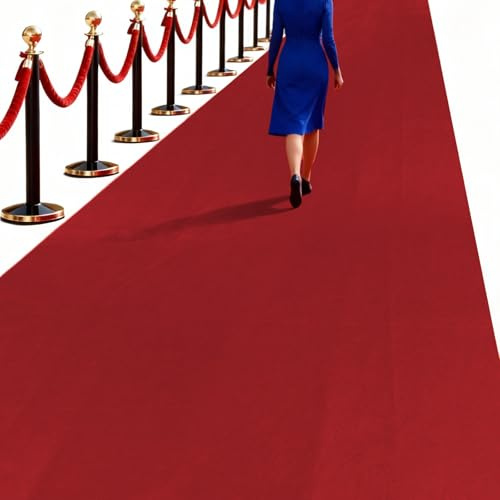 THMINS Roter Teppich Läufer für Partys, 1 x 5 m, 200gsm Polyestergewebe, Gangläufer für Hochzeiten, Veranstaltungen und Filmabende