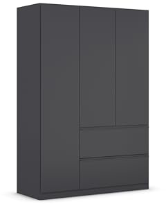 Rauch Möbel Costa, Kleiderschrank, Farbe Grau metallic, Breite 136 cm | Schrank, 3-türig, 2 Schubladen, Push-to-open, Zubehör Classic, für Schlafzimmer, Kinderzimmer, Babyzimmer, Garderobe