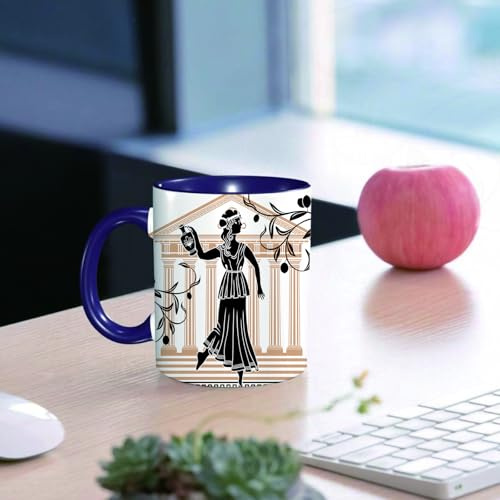 EMCLKS Tazze colazione,Durevole,Tazze Caffe e The 330ml,Idee Regalo Regali Natale,Mug per Lavastoviglie e Microonde,Festa in toga, donna greca con costruzione di anfore e rami di ulivo, motivo popola