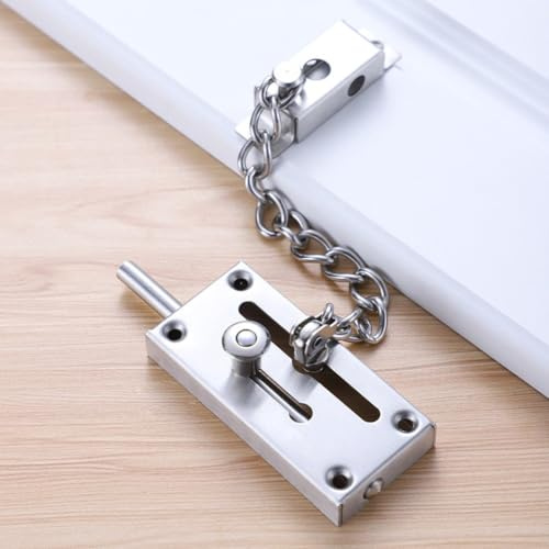 Lecreatekit Stainless Steel Door Security Chain with Bolt Lock, Anti-Hotlinking Reverse Lock for Interior and Hotel Doors, 91 x 44 mm, Silver
