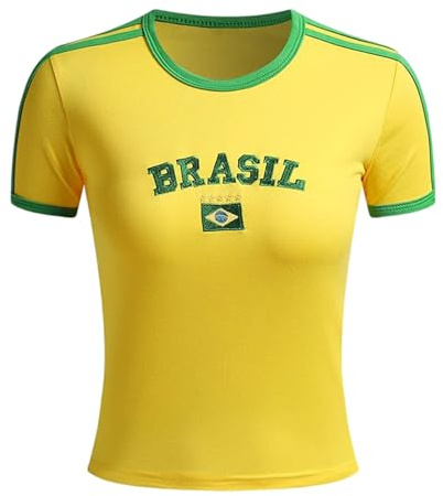 Blissbuilt Fußball Fanshirt für Herren und Damen Brasilien Fußball Fans Trikot Slim Fit mit Print Atmungsaktives bequemes Rundhals Fußball Bekleidung für Fans für Stadionbesuche,Mehrere Stile