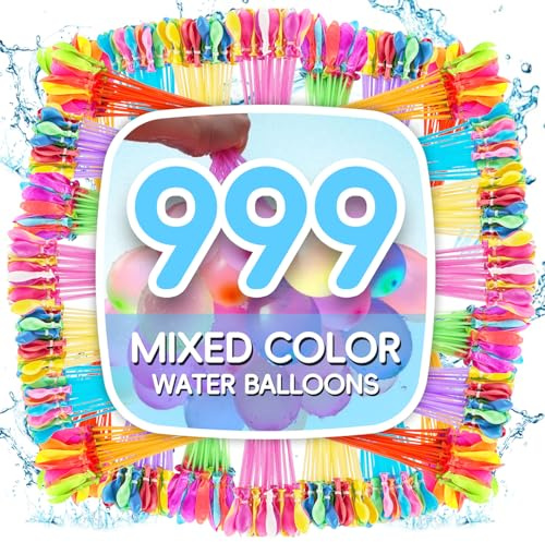Viechoes 999 Wasserballons Mega-Pack,Schnellfüller Wasserbomben selbstschließend,60 Sekunden Schnellfüller Set–Bunte Wasserbomben ohne Knoten für Sommer Party, Garten & Wasserschlacht