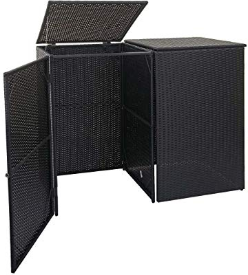 PROREGAL 2er-Mülltonnenverkleidung | HxBxT 176x130x131cm | Poly-Rattan 2x120l | Schwarz | Mülltonnenbox Mülltonnenabdeckung
