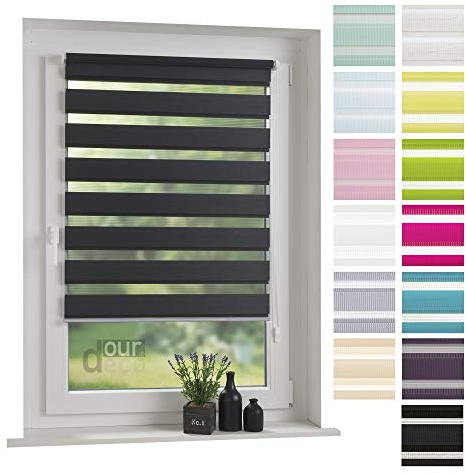 ourdeco® Doppel-Rollo, Duo-Rollo / 80 x 160 cm anthrazit/lichtdurchlässig, Blickdicht/Klemmen Montage ohne Bohren