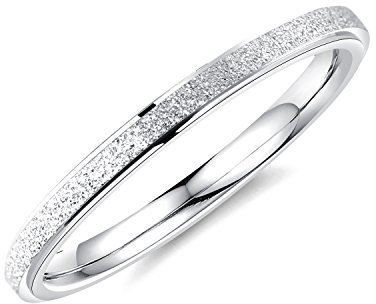 bigsoho Modeschmuck Damen Ring 2mm breit Edelstahl sandgestrahlt Ehering Verlobungsring Trauring Geschenk (Silber, 57 (18.1))